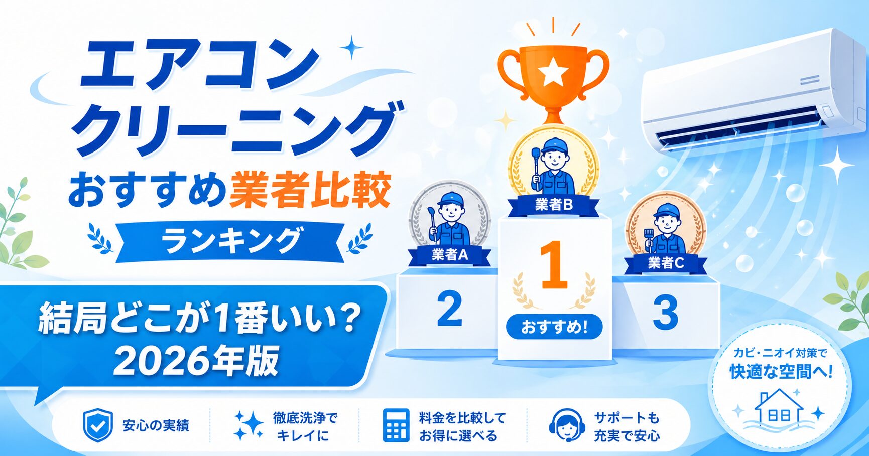 エアコンクリーニングおすすめ業者をランキング比較するイメージ