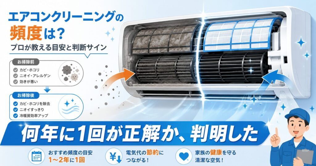 エアコンクリーニングの頻度と判断サインを示すカレンダーイメージ