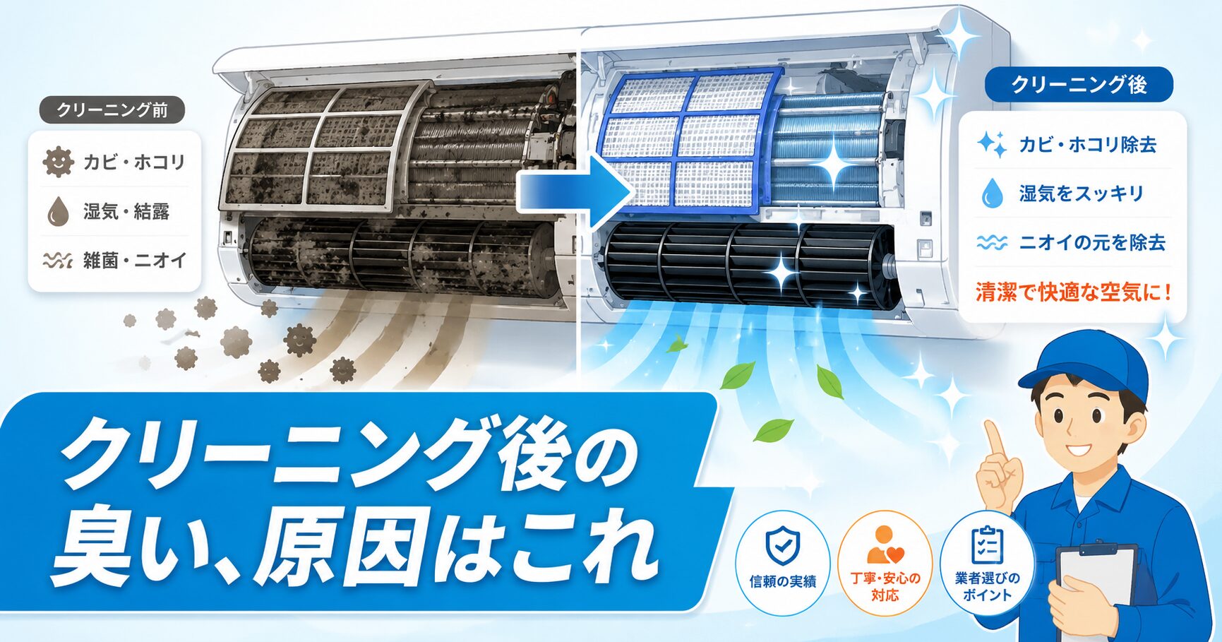エアコンクリーニング後に臭いが出た場合の対処法イメージ
