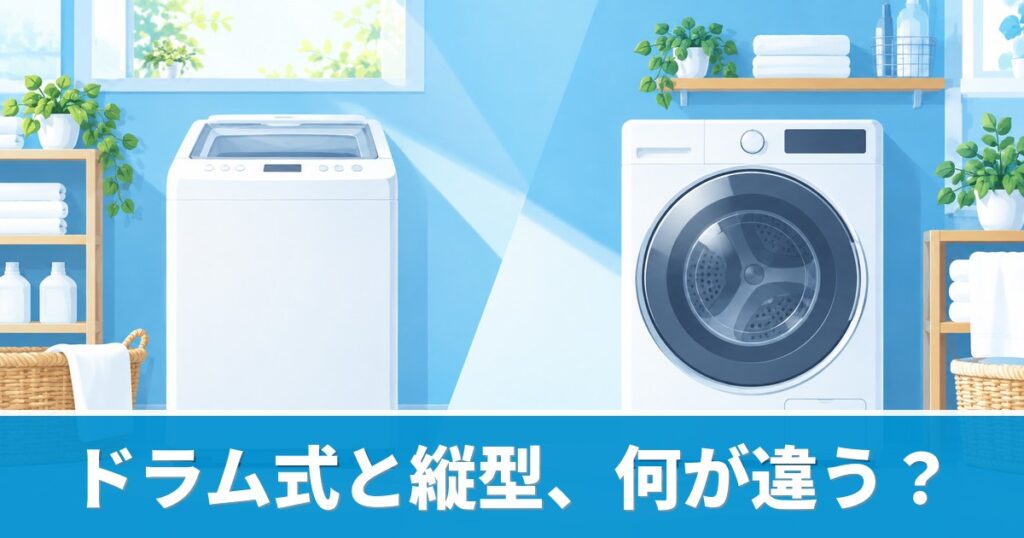 ドラム式と縦型の洗濯機クリーニングの違いを比較するイメージ